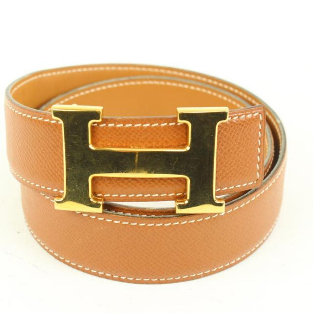 Hermès Brown x Gold 32mm Reversible H Logo Belt Kit 67h422s